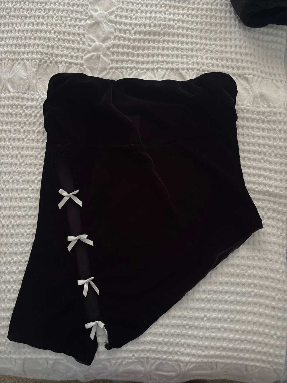 Strapless Black Velvet Top with Bow Trim